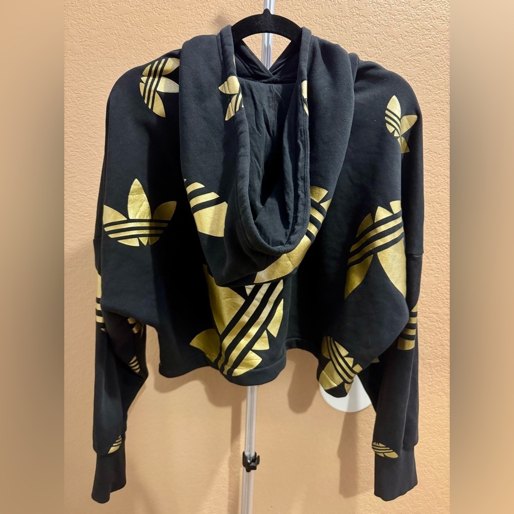 Adidas Large Logo Cropped Hoodie Black/Gold Small - Picture 3 of 3